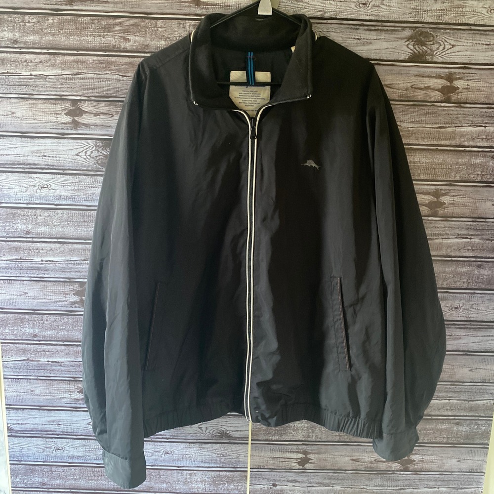 Tommy Bahama‎ Men's Full-Zip Jacket Windbreaker Size XL Black Pockets Logo